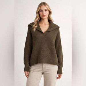 LINE & DOT Exaggerated Polo Collared Knit Sweater
